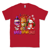 Red Happy Hallothanksmas wine glass and coffee Classic Tee - NancyCooperArtShop
