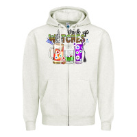 Oatmeal Heather Drink Up Witches Zipper Hoodie - CowhideDigitalArt