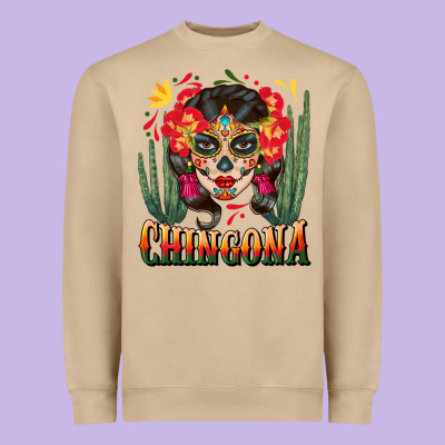 Chingona Sugar Skull Heavyweight Sweatshirt Designed By Bundleandbundleshop