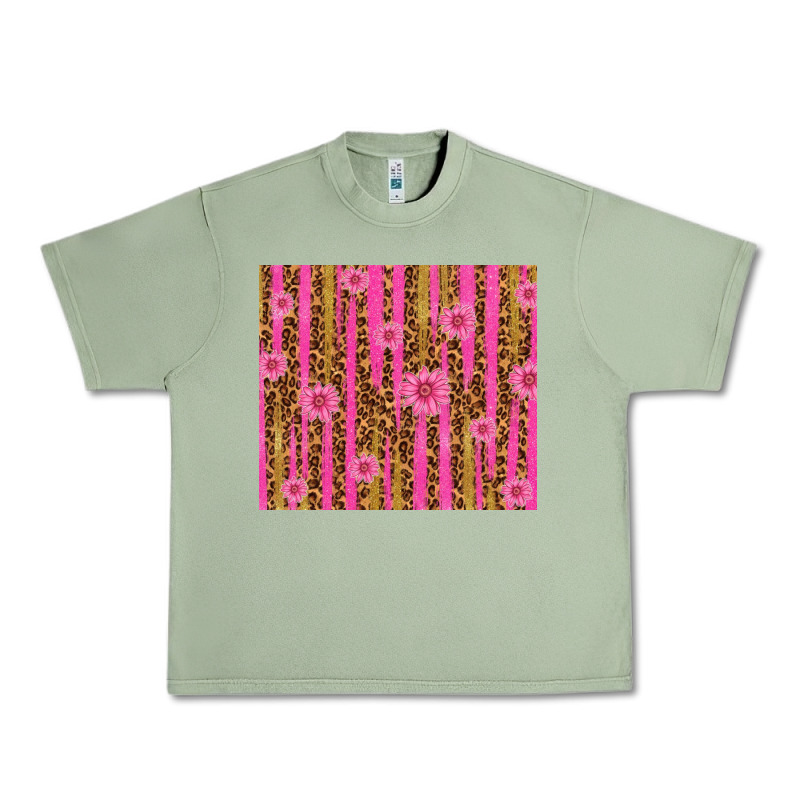 Glitter Pink Stripe Leopard Pattern With Flowers Urban Heavy Tee by TumblerDesignByShophia | Teevron