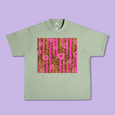 Glitter Pink Stripe Leopard Pattern With Flowers Urban Heavy Tee Designed By Tumblerdesignbyshophia