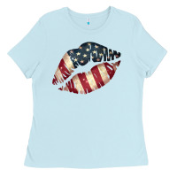 Baby Blue Vintage American Flag Lips Ladies Tee - Bettercallsaul