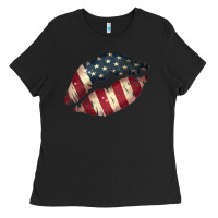 Vintage American Flag Lips Ladies Tee | Teevron