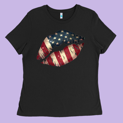 Vintage American Flag Lips Ladies Tee Designed By Bettercallsaul