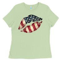Matcha Vintage American Flag Lips Ladies Tee - Bettercallsaul