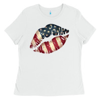 White Vintage American Flag Lips Ladies Tee - Bettercallsaul