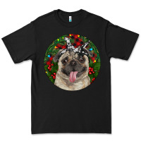 Black Christmas Pug With Buffalo Plaid Premium Tee - RanaPortraitStore