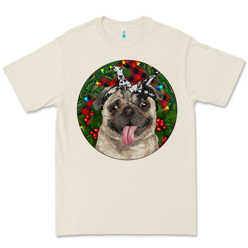 Christmas Pug With Buffalo Plaid Premium Tee by RanaPortraitStore | Teevron