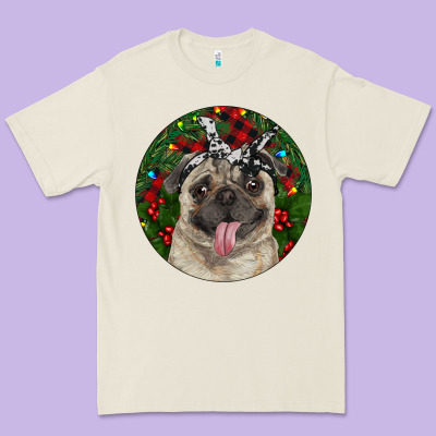 Christmas Pug With Buffalo Plaid Premium Tee Designed By Ranaportraitstore