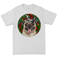 Dove Grey Christmas Pug With Buffalo Plaid Premium Tee - RanaPortraitStore
