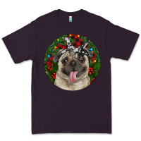 Plum Christmas Pug With Buffalo Plaid Premium Tee - RanaPortraitStore