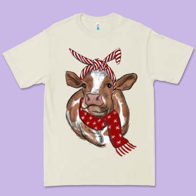 Christmas Heifer With Scarf Premium Tee Designed By Ranaportraitstore