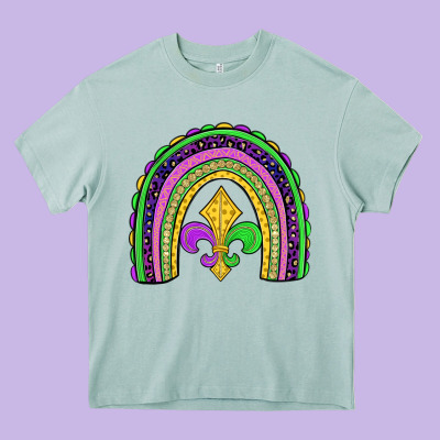 Mardi Gras Fleur De Lis Rainbow Heavy Core Tee Designed By Jahusdesignshop