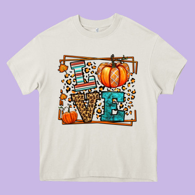 Fall Autumn Leopard Love Pumpkin Heavy Core Tee Designed By Lillyallendesigns