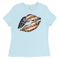 Baby Blue Vintage American Flag With Leopard Pattern Ladies Tee - Bettercallsaul