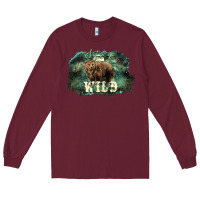 Burgundy Stay wild night Grizzly Bear Long Sleeve Tee - HowdyJamesFarm