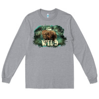 Heather Grey Stay wild night Grizzly Bear Long Sleeve Tee - HowdyJamesFarm