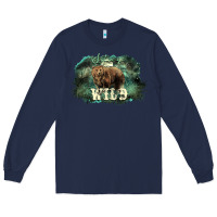 Navy Stay wild night Grizzly Bear Long Sleeve Tee - HowdyJamesFarm