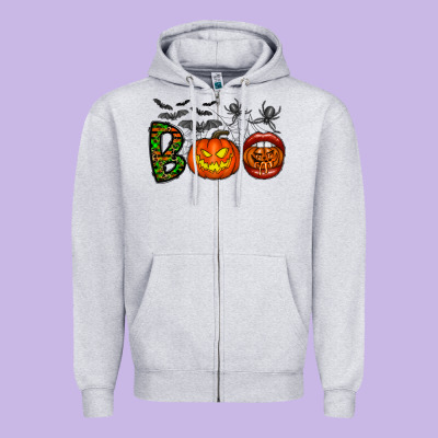 Boo Halloween Zipper Hoodie Designed By Cowhidedigitalart