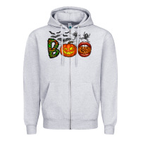 Heather Grey boo halloween Zipper Hoodie - CowhideDigitalArt