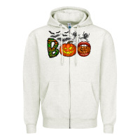 Oatmeal Heather boo halloween Zipper Hoodie - CowhideDigitalArt