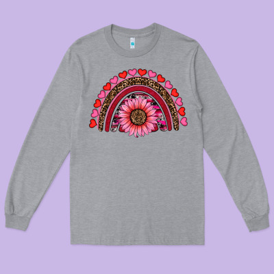 Valentine's Day Sunflower Rainbow Long Sleeve Tee Designed By Ranaportraitstore