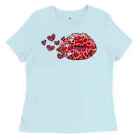 Baby Blue kiss with leopard and hearts Ladies Tee - RanaPortraitStore