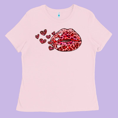 Kiss With Leopard And Hearts Ladies Tee Designed By Ranaportraitstore