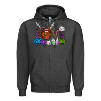 Charcoal Heather love  halloween Zipper Hoodie - CowhideDigitalArt