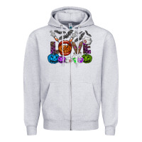 Heather Grey love  halloween Zipper Hoodie - CowhideDigitalArt