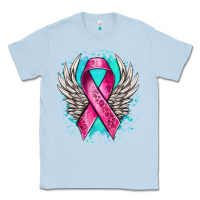 Dusty Blue cancer ribbon with angel wings Classic Tee - NancyCooperArtShop