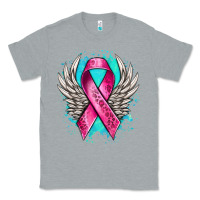 Heather Grey cancer ribbon with angel wings Classic Tee - NancyCooperArtShop