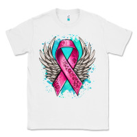 White cancer ribbon with angel wings Classic Tee - NancyCooperArtShop