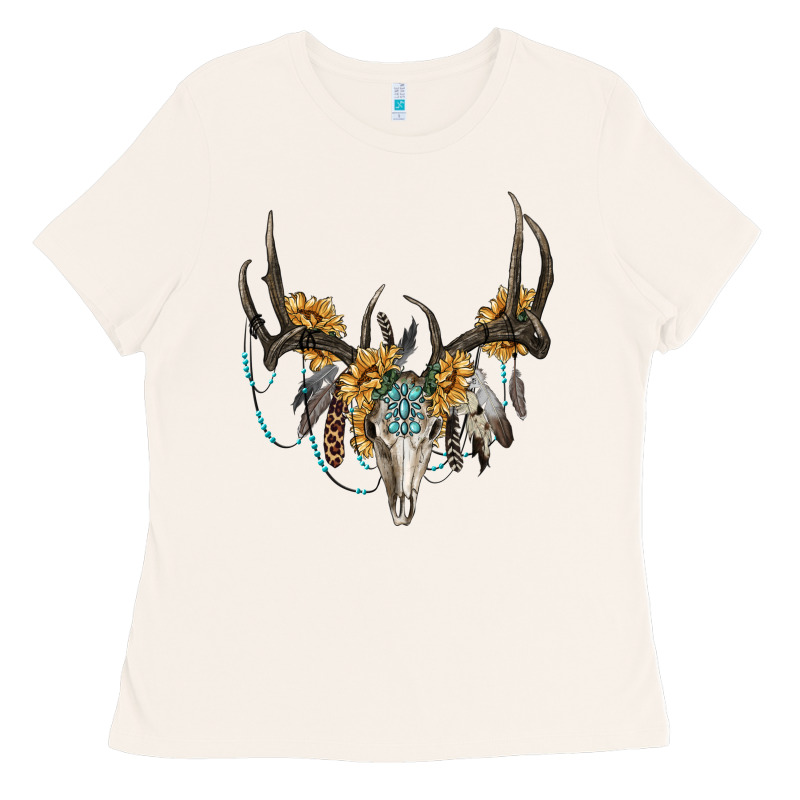 Boho Deer Skull Sunflowers And Gemstone Ladies Tee by RanaPortraitStore | Teevron