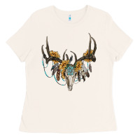 Bone boho deer skull sunflowers and gemstone Ladies Tee - RanaPortraitStore