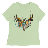 Matcha boho deer skull sunflowers and gemstone Ladies Tee - RanaPortraitStore