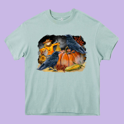 Fall Background With Crow Heavy Core Tee Designed By Lillyallendesigns