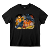 Black Fall Background With Crow Heavy Core Tee - LillyAllenDesigns