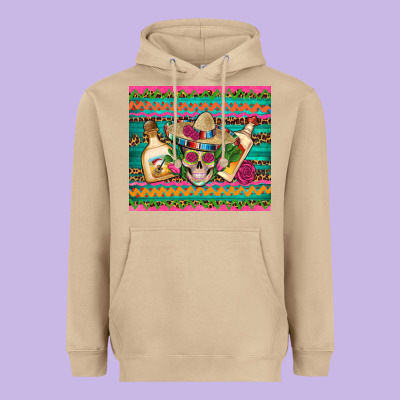 Mexican Tequila Skull Roses Cactus Sombrero Heavyweight Hoodie Designed By Artiststas