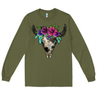 Army Green cowhide bull skull Long Sleeve Tee - Jasminsmagicworld