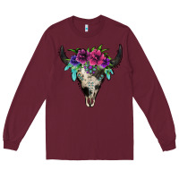 Burgundy cowhide bull skull Long Sleeve Tee - Jasminsmagicworld
