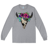 Heather Grey cowhide bull skull Long Sleeve Tee - Jasminsmagicworld