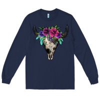 Navy cowhide bull skull Long Sleeve Tee - Jasminsmagicworld