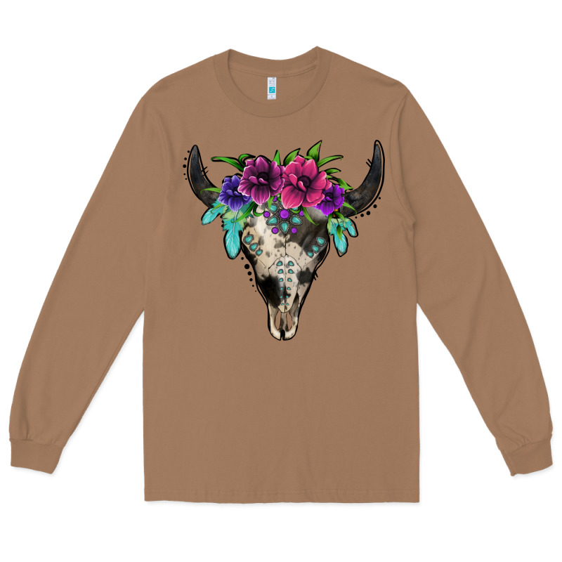 Cowhide Bull Skull Long Sleeve Tee by Jasminsmagicworld | Teevron