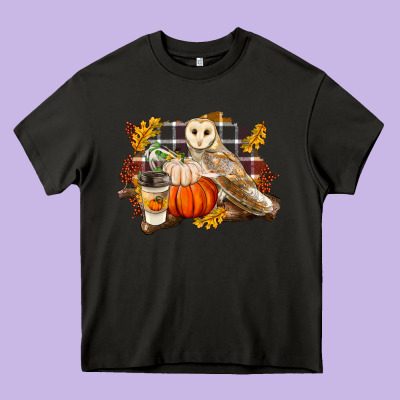 Fall Barn Owl Heavy Core Tee Designed By Lillyallendesigns