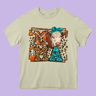 Western Fall Cow Mama Heavy Core Tee Designed By Lillyallendesigns