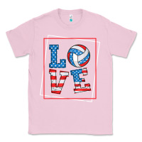 Bubblegum Pink love usa flag volleyball gifts for volleyball fans teen t shirt Classic Tee - minhPixels