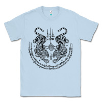 Dusty Blue sak yant thai tattoo twin tiger muay magical thailand gifts t shirt Classic Tee - minhPixels