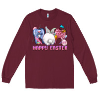 Burgundy Happy Easter Dental Easter Day Long Sleeve Tee - CowGirlArtShop