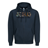 Navy His Love is Strong Jesus His Grace is Free Zipper Hoodie - CowhideDigitalArt